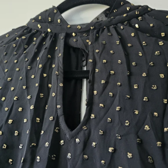 Trina Turk Quiet Luxury Sheer Ballon Sleeve Black Blouse W/Gold Accents M - Picture 7 of 14